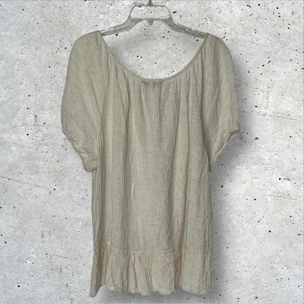 Unique Spectrum Boho Short Sleeve Flowy Ruffle Oatmeal Women's 2X - Picture 5 of 5